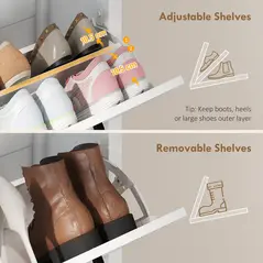 HOMCOM Shoe Cabinet with 2 Flip Drawers, Farmhouse Narrow Shoe Storage Cabinet with Adjustable Shelves, White - 6