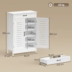 HOMCOM Shoe Cabinet with Louvered Doors, Modern Shoe Storage Cabinet with Drawer and Adjustable Shelves, White - 3