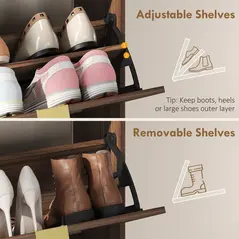 HOMCOM Shoe Cabinet with 2 Flip Drawers, Narrow Shoe Storage Top for Entryway Hallway, Rustic Brown - 5