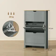 HOMCOM Slim Shoe Cabinet, Narrow Shoe Cupboard with 3 Flip Drawers, Adjustable Shelves for 18 Pairs of Shoes, Light Grey - 3