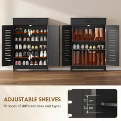 HOMCOM Shoe Cabinet with Louvered Doors, Modern Shoe Storage Cabinet with Drawer and Adjustable Shelves, Black - 5