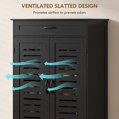 HOMCOM Shoe Cabinet with Louvered Doors, Modern Shoe Storage Cabinet with Drawer and Adjustable Shelves, Black - 6