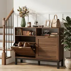 HOMCOM Shoe Cabinet with 2 Flip Drawers, Narrow Shoe Storage Top for Entryway Hallway, Rustic Brown - 7
