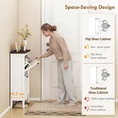 HOMCOM Shoe Cabinet with 2 Flip Drawers, Farmhouse Narrow Shoe Storage Cabinet with Adjustable Shelves, White - 4