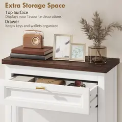 HOMCOM Shoe Cabinet with 2 Flip Drawers, Farmhouse Narrow Shoe Storage Cabinet with Adjustable Shelves, White - 7