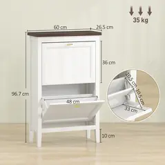 HOMCOM Shoe Cabinet with 2 Flip Drawers, Farmhouse Narrow Shoe Storage Cabinet with Adjustable Shelves, White - 3