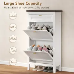HOMCOM Shoe Cabinet with 2 Flip Drawers, Farmhouse Narrow Shoe Storage Cabinet with Adjustable Shelves, White - 5