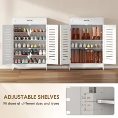 HOMCOM Shoe Cabinet with Louvered Doors, Modern Shoe Storage Cabinet with Drawer and Adjustable Shelves, White - 5