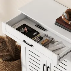 HOMCOM Shoe Cabinet with Louvered Doors, Modern Shoe Storage Cabinet with Drawer and Adjustable Shelves, White - 9