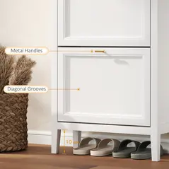 HOMCOM Shoe Cabinet with 2 Flip Drawers, Farmhouse Narrow Shoe Storage Cabinet with Adjustable Shelves, White - 8