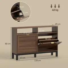 HOMCOM Shoe Cabinet with 2 Flip Drawers, Narrow Shoe Storage Top for Entryway Hallway, Rustic Brown - 3
