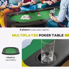 HOMCOM 8 Player Folding Poker Table, Oval Portable Blackjack Casino Table with Cup Holder, Felt Top and Metal Base, 183 x 82 x 75cm, Green and Black - 5