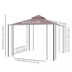 Outsunny 3 x 3(m) Patio Gazebo Canopy Garden Pavilion Tent Shelter with 2 Tier Roof and Mosquito Netting, Steel Frame, Coffee - 3