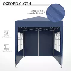 Outsunny 2 x 2 m Garden Pop Up Gazebo, Wedding Party Tent Marquee, Water Resistant Awning Canopy with Sidewalls, Windows, Carry Bag, Blue - 7
