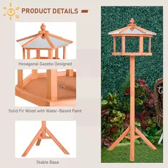 PawHut Wooden Bird Table Free Standing Feeder Garden Sheltered Feeding Station Parrot Stand Birdhouse Φ40x113cm - 5