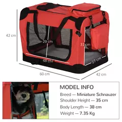 PawHut Foldable Pet Carrier for Small and Miniature Dogs, Portable Cat Carrier Soft Side Pet Travel Crate with Removable Mat, Storage Bags, Breathable Mesh Window 60 x 42 x 42cm - Red - 3