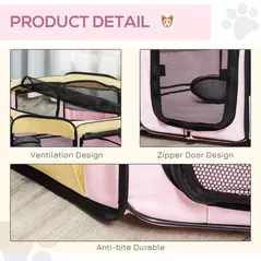 PawHut Fabric Pet Whelping Box Dog Cat Puppy Playpen Rabbit Guinea Pig Play Pen in Pink With Carry Bag Small Dia 90 x 41Hcm - 5