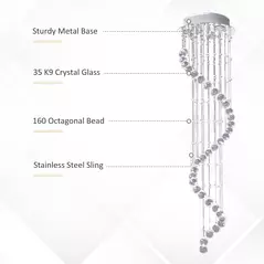 HOMCOM Modern Crystal Chandelier Ceiling Light Pendant Lamp Chrome Finish Glass Droplets New, Ф30 x 120cm - 4