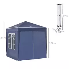 Outsunny 2 x 2 m Garden Pop Up Gazebo, Wedding Party Tent Marquee, Water Resistant Awning Canopy with Sidewalls, Windows, Carry Bag, Blue - 3