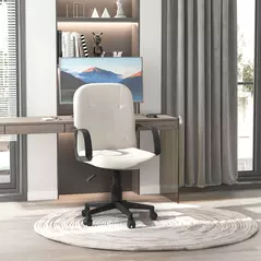 HOMCOM Desk Chair, PU Leather Computer Office Chair with Adjustable Height, Swivel Wheels for Home Work Study, Cream White - 2