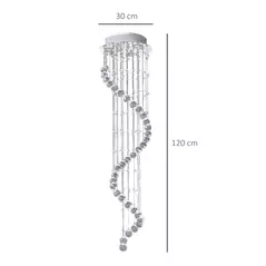 HOMCOM Modern Crystal Chandelier Ceiling Light Pendant Lamp Chrome Finish Glass Droplets New, Ф30 x 120cm - 3