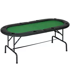 HOMCOM 8 Player Folding Poker Table, Oval Portable Blackjack Casino Table with Cup Holder, Felt Top and Metal Base, 183 x 82 x 75cm, Green and Black - 1
