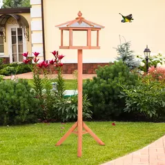 PawHut Wooden Bird Table Free Standing Feeder Garden Sheltered Feeding Station Parrot Stand Birdhouse Φ40x113cm - 2