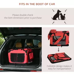 PawHut Foldable Pet Carrier for Small and Miniature Dogs, Portable Cat Carrier Soft Side Pet Travel Crate with Removable Mat, Storage Bags, Breathable Mesh Window 60 x 42 x 42cm - Red - 7