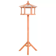 PawHut Wooden Bird Table Free Standing Feeder Garden Sheltered Feeding Station Parrot Stand Birdhouse Φ40x113cm - 1