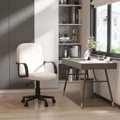 HOMCOM Desk Chair, PU Leather Computer Office Chair with Adjustable Height, Swivel Wheels for Home Work Study, Cream White - 9