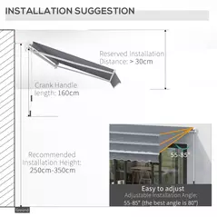 Outsunny Manual Retractable Awning, size (4m x3m)-Grey - 8