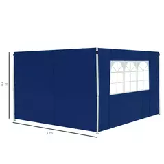 Outsunny 3 Meters Gazebo Replaceable Exchangeable Side Panel Wall Panels Walls With Window, Blue - 3