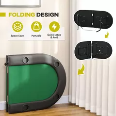 HOMCOM 8 Player Folding Poker Table, Oval Portable Blackjack Casino Table with Cup Holder, Felt Top and Metal Base, 183 x 82 x 75cm, Green and Black - 4