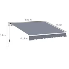Outsunny Manual Retractable Awning, size (4m x3m)-Grey - 3