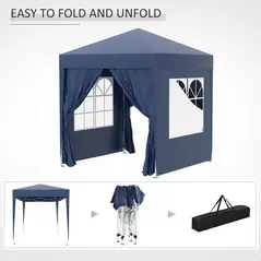Outsunny 2 x 2 m Garden Pop Up Gazebo, Wedding Party Tent Marquee, Water Resistant Awning Canopy with Sidewalls, Windows, Carry Bag, Blue - 9