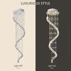 HOMCOM Modern Crystal Chandelier Ceiling Light Pendant Lamp Chrome Finish Glass Droplets New, Ф30 x 120cm - 5