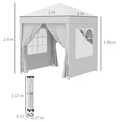 Outsunny 2 x 2 m Garden Pop Up Gazebo, Wedding Party Tent Marquee, Water Resistant Awning Canopy with Sidewalls, Windows, Carry Bag, White - 3