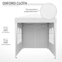 Outsunny 2 x 2 m Garden Pop Up Gazebo, Wedding Party Tent Marquee, Water Resistant Awning Canopy with Sidewalls, Windows, Carry Bag, White - 8