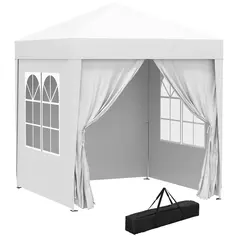 Outsunny 2 x 2 m Garden Pop Up Gazebo, Wedding Party Tent Marquee, Water Resistant Awning Canopy with Sidewalls, Windows, Carry Bag, White - 1