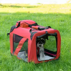 PawHut Foldable Pet Carrier for Small and Miniature Dogs, Portable Cat Carrier Soft Side Pet Travel Crate with Removable Mat, Storage Bags, Breathable Mesh Window 60 x 42 x 42cm - Red - 2
