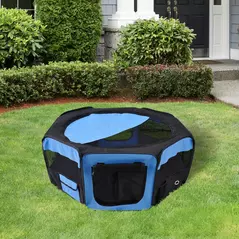 PawHut Portable Cat Dog Playpen Pet Puppy Rabbit Guinea Pig Pen Run Dia 90 x 41H cm Indoor & Outdoor Blue - 2
