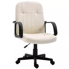 HOMCOM Desk Chair, PU Leather Computer Office Chair with Adjustable Height, Swivel Wheels for Home Work Study, Cream White - 1