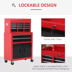 HOMCOM Tool Chest, Metal Tool Cabinet on Wheels with 6 Drawers, Pegboard, Top Chest and Roller Cabinet Combo, 61.6 x 33 x 108cm, Red and Black - 7