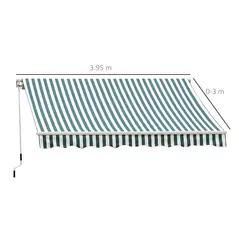 Outsunny Manual Retractable Awning, size (4m x3m)-Green/White Stripes - 3