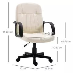 HOMCOM Desk Chair, PU Leather Computer Office Chair with Adjustable Height, Swivel Wheels for Home Work Study, Cream White - 3
