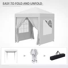 Outsunny 2 x 2 m Garden Pop Up Gazebo, Wedding Party Tent Marquee, Water Resistant Awning Canopy with Sidewalls, Windows, Carry Bag, White - 5