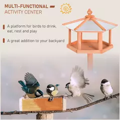 PawHut Wooden Bird Table Free Standing Feeder Garden Sheltered Feeding Station Parrot Stand Birdhouse Φ40x113cm - 6