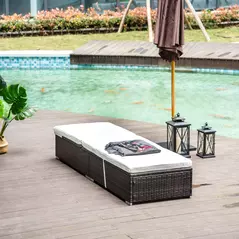 Outsunny PE Rattan Sun Lounger, Five-level Adjustable Recliner Bed Chair with Soft Padded Cushion for Patio, Garden, Mixed Brown - 8