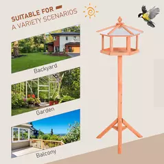 PawHut Wooden Bird Table Free Standing Feeder Garden Sheltered Feeding Station Parrot Stand Birdhouse Φ40x113cm - 4