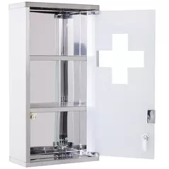 HOMCOM Stainless Steel wall mounted Medicine Cabinet with 2 Shelves + Security Glass Door Lockable 48 cm(H) - 1
